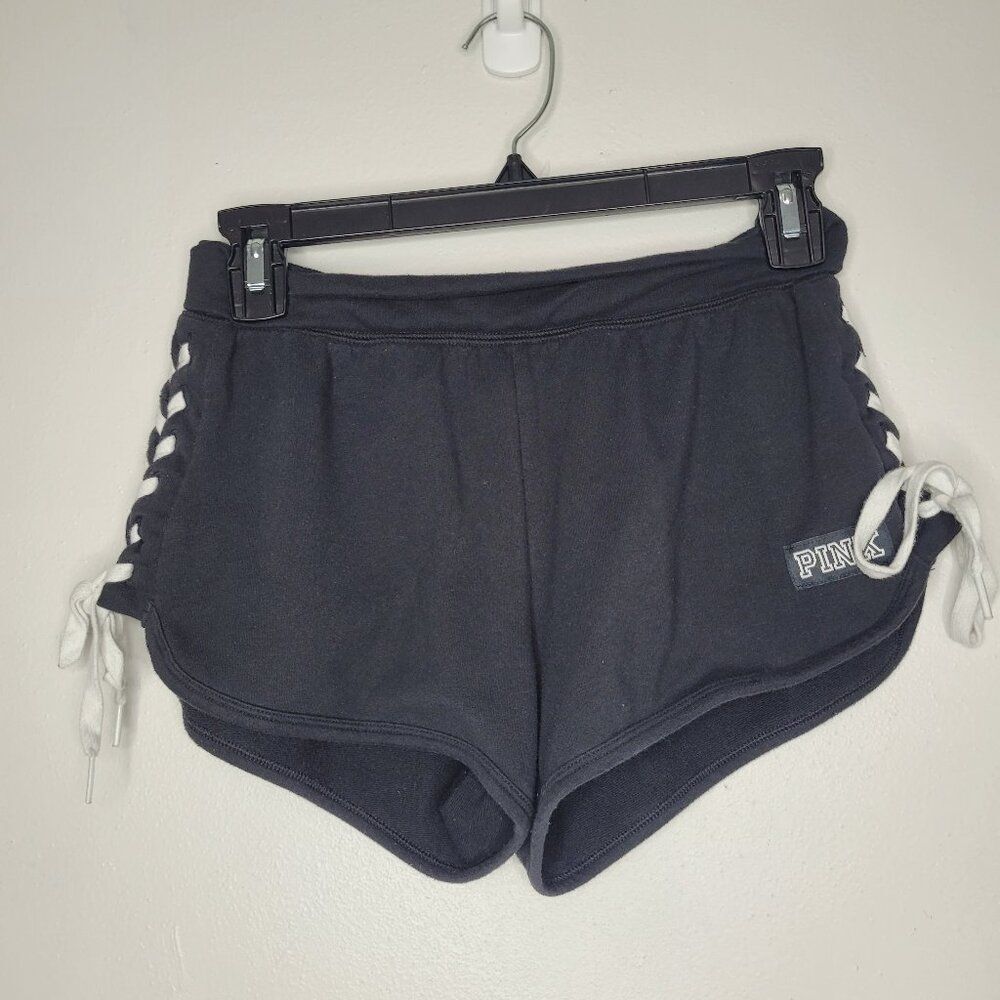 Pink by Victoria's Secret black white lace up side sporty girlie shorts x small
